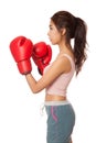 Asian slim girl with red boxing glove Royalty Free Stock Photo