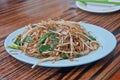 Asian small egg noodle stirred fried with soy sauce and bean sprouts Royalty Free Stock Photo