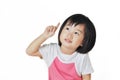 Asian small girl child pointing at something Royalty Free Stock Photo