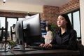 Asian software developer engineering security algorithm using visual programming Royalty Free Stock Photo