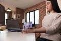 Asian software developer using terminal window Royalty Free Stock Photo