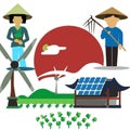 Asian solar wind farmers vector graphics