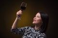 Asian sommelier woman with glass of red wine Royalty Free Stock Photo