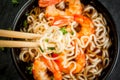 Asian soup with noodles and shrimps prawns Royalty Free Stock Photo