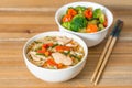 Asian soup noodles and vegetables Royalty Free Stock Photo