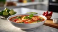 Asian soup with seafood. Tom Yam soup with shrimp in bowl. Royalty Free Stock Photo