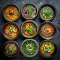 Asian Soups Set with Kespe Soup, Kullama or Beshbarmak, Fish Soup Bouillabaisse Royalty Free Stock Photo