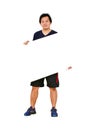 Asian Sportman With Blank Message Board. Royalty Free Stock Photo