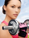 Asian sporty woman with heavy dumbbell Royalty Free Stock Photo