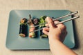 Asian spring rolls on ceramic plate. Royalty Free Stock Photo