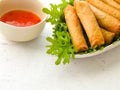 Asian springrolls in lettuce close up, copy space Royalty Free Stock Photo