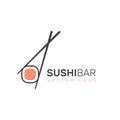 Asian Street Fast Food Bar or Shop, Sushi, Maki, Onigiri Salmon Roll with Chopsticks