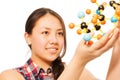 Asian student assembling molecule models Royalty Free Stock Photo