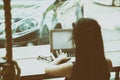 asian student girl learning, studying online using laptop computer in room Royalty Free Stock Photo