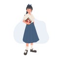 Asian student in school uniform. Thai student girl is holding books in one hand. learning , back to school concept. vector Royalty Free Stock Photo