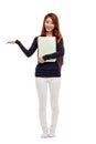 Asian student woman indicate blank space Royalty Free Stock Photo