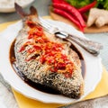 Asian Style Baked Fish With Chili, Ginger and Soy Sauce Dressing