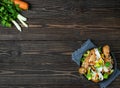 Asian style noodles with vegetables, chicken and teriyaki sauce Royalty Free Stock Photo