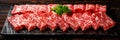 Asian style sliced raw wagyu beef bbq with ample space for creative text placement