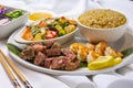 Asian surf and turf plate, Asian steak plate Royalty Free Stock Photo