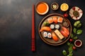 asian sushi healthy rice food roll japanese fish seafood fresh. Generative AI.