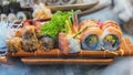 Asian sushi menu. Japanese food without meat
