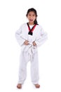 Asian taekwondo girl on white background.