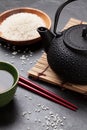 Asian tea bowl and teapot Royalty Free Stock Photo