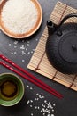 Asian tea bowl and teapot Royalty Free Stock Photo