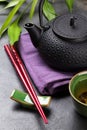 Asian tea bowl and teapot Royalty Free Stock Photo