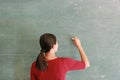 Asian teacher writing on blackboard with chalk in classroom, Educations concept Royalty Free Stock Photo