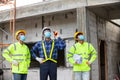 Asian team construction worker control in the house structure at construction site Royalty Free Stock Photo