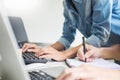 Asian team Outsource Developer Looking Screen Programming Code W Royalty Free Stock Photo