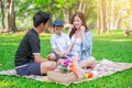 Asian teen family one kid happy holiday picnic moment Royalty Free Stock Photo