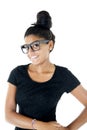Asian teen girl portrait cute expression black glasses smiling
