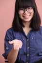 Asian teen palm up