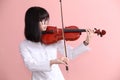 Asian teen with violin glasses smile Royalty Free Stock Photo