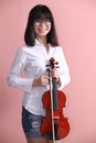 Asian teen with violin glasses smile Royalty Free Stock Photo