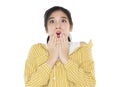 Asian teenage girl covering her mouth surprise and shock Royalty Free Stock Photo