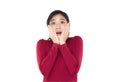 Asian teenage girl covering her mouth surprise and shock Royalty Free Stock Photo