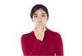 asian teenage girl covering her mouth surprise and shock Royalty Free Stock Photo
