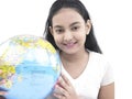 Asian teenage girl with a globe