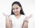 Asian teenage girl with outstretched palms