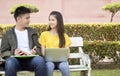 Teenage students work school job on laptop Royalty Free Stock Photo