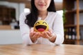 Asian teenager showing smiley emoticon on hands Royalty Free Stock Photo