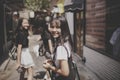 Asian teenager smiling face happiness emotion walking in citylife street Royalty Free Stock Photo