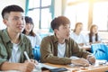 Asian teenager Student Study with Classmate in Classroom Royalty Free Stock Photo