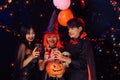 Asian Teenagers in Halloween Costumes, Celebrate The Enchanting Halloween Season. Celebrating Halloween Haunt Party of Asian Style