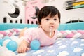 Asian Thai Baby Girl Vomit on Bed after Drink Milk