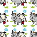 Asian Thai boy with buffalo cartoon seamless pattern background. illustrators drawing.